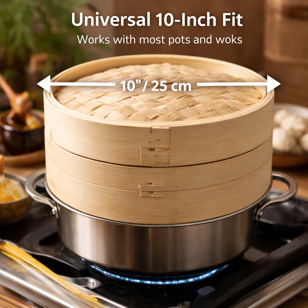 2-Tier Bamboo Steamer Basket (10-inch)