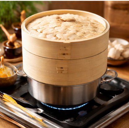 2-Tier Bamboo Steamer Basket (10-inch)