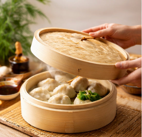 2-Tier Bamboo Steamer Basket (10-inch)