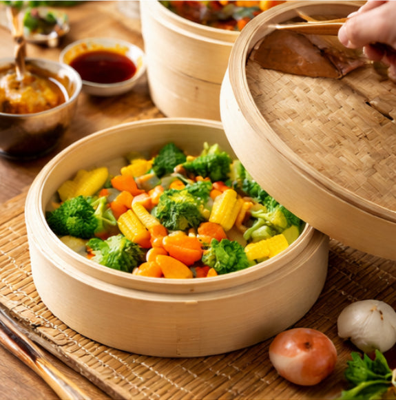 2-Tier Bamboo Steamer Basket (10-inch)
